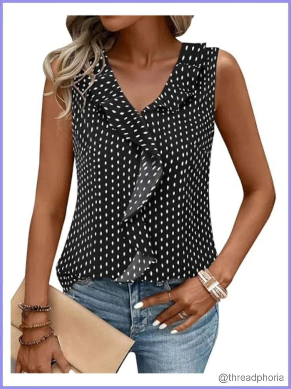 Sleeveless Ruffle V-Neck Tank Top Business Casual Blouse